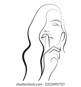 Beauty Line Art Drawing of Woman Face. Woman Head Minimalistic Beauty Concept, Vector Illustration for T-shirt, Wall Decor, Print, Poster, Graphics. Female Abstract Line Drawing. 