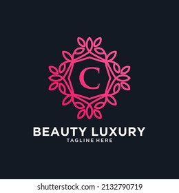 beauty line art luxury and nature frame logo design