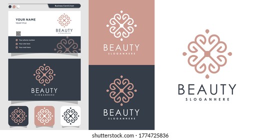 beauty line art minimalist logo and business card design template Premium Vector