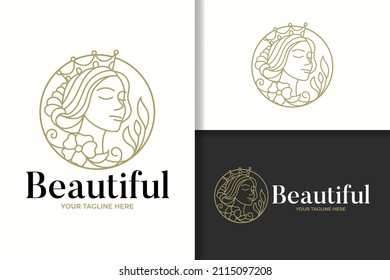 beauty line art woman silhouette logo template