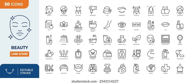 Beauty line editable icon set	
