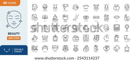 Beauty line editable icon set	
