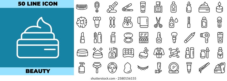 Beauty Line Editable Icons set. Vector illustration in modern thin line style of beauty icons: Moisture cream, acid, anti wrinkle serum, etc