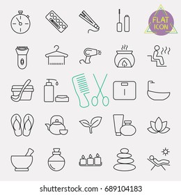 beauty line icon set