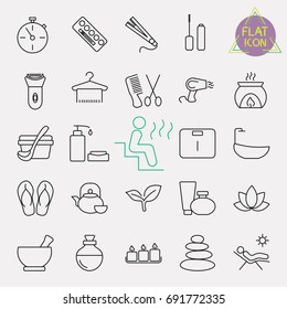 beauty line icon set