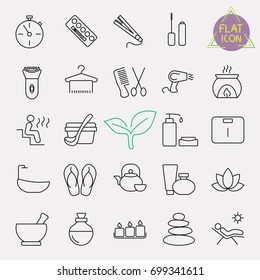 beauty line icon set