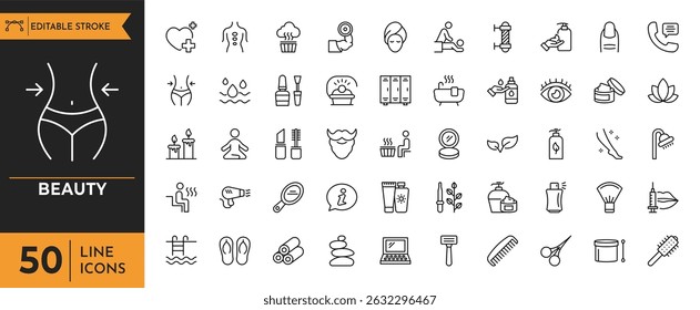 Conjunto de iconos de línea de belleza. Trazo editable. Ilustración vectorial	
