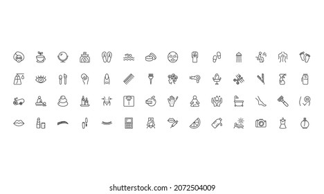 Beauty line icons set. Vector illustration eps 10. Spa, cosmetics, nail, hair.