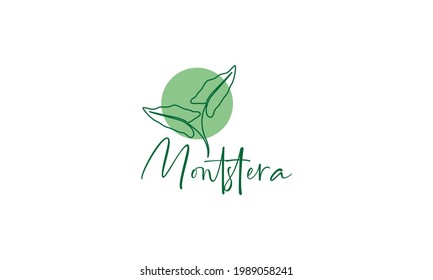 beauty lines green plant monstera logo symbol icon vector graphic design illustration