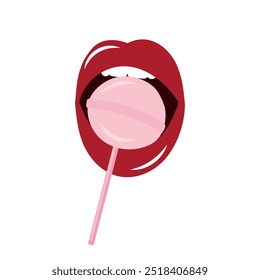 Beauty lips makeup in red candy gloss with sweet candy 