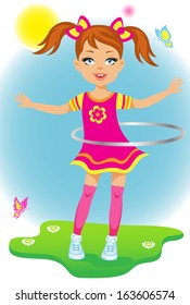 The beauty  little  girl with a hoop 