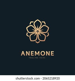 Beauty logo anemone with monoline concept, line art vector logo temple