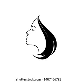 Beauty logo. Beautiful woman silhouette. Line art drawn logo template