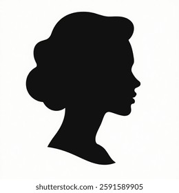 Beauty logo, black silhouette of woman, side view, face and neck only. Female silhouette. International Women's Day. Vector womens silhouette, isolated on white background. Elegant feminine logo.vecto