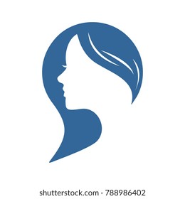 Beauty logo in blue theme silhouette women face.