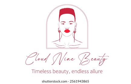 Beauty logo in boho style. Collection of design elements for website. Young pretty girl with stars on her hair and rounds on cheeks. Cartoon flat vector