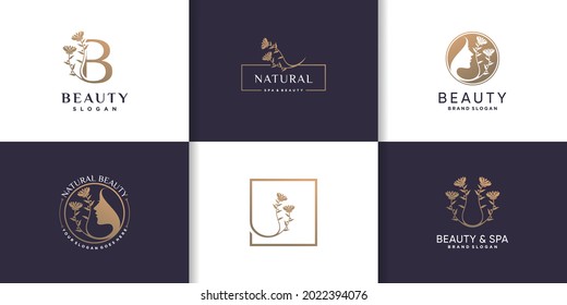 Beauty logo collection with creative element concept Premium Vector