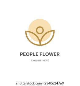 BEAUTY LOGO CONSISTING LEAF AND HEAD ICON, FLOWER AND PEOPLE LOGO CONCEPT