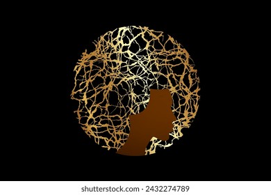 beauty logo design of African American Woman, dark silhouette face with gold Afro curly hair, luxury hairstyle salon concept, vector isolated or black background 