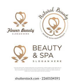 Colección de diseño del logotipo de belleza con concepto creativo de flor y aceite