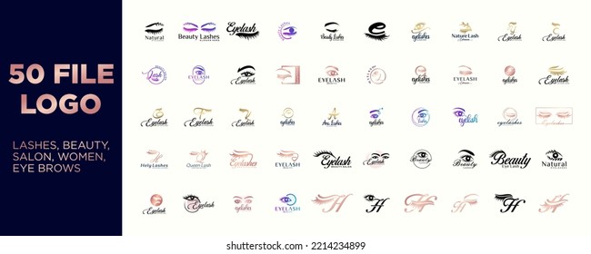 beauty logo design collection, logo eyelashes, eyebrows, nails for beauty salon