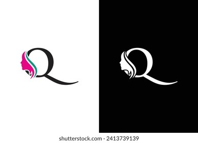 Beauty logo design with combination letter Q. Letter Q beauty logo design. Hair beauty design, premium vector Template.