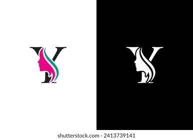 Beauty logo design with combination letter Y. Letter Y beauty logo design. Hair beauty design, premium vector Template.