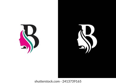 Beauty logo design with combination letter B. Letter B beauty logo design. Hair beauty design, premium vector Template.