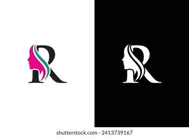 Beauty logo design with combination letter R. Letter R beauty logo design. Hair beauty design, premium vector Template.