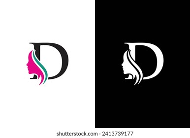 Beauty logo design with combination letter D. Letter D beauty logo design. Hair beauty design, premium vector Template.