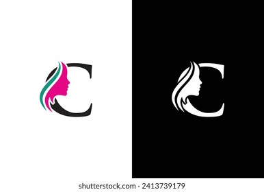 Beauty logo design with combination letter C. Letter C beauty logo design. Hair beauty design, premium vector Template.