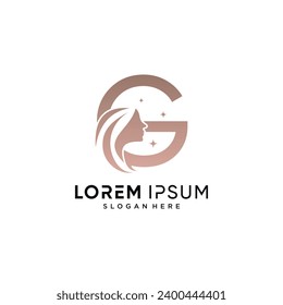 Beauty logo design combined on letter g with woman face icon and creative element