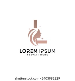 Beauty logo design combined on letter l with woman face icon and creative element