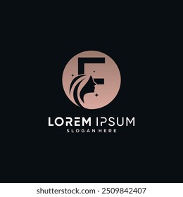 Beauty logo design combined on letter f with woman face icon and circle concept