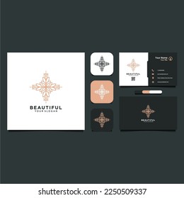 beauty logo design with flowers and business card