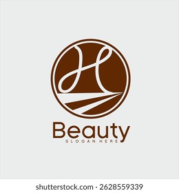 Beauty logo design with letter H concept and shine.