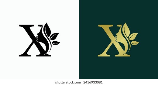 beauty logo design with letter logo x consept premium vektor