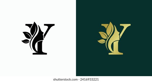 beauty logo design with letter logo y consept premium vektor
