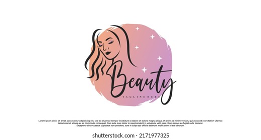 Beauty logo design for salon with women face and creative concept Premium Vector