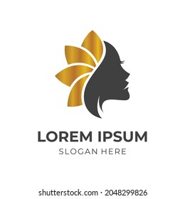 beauty logo design template concept vector with flat gold and black color style