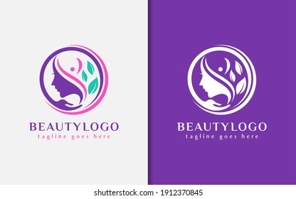 Beauty Logo Design. Beauty Women Combined With Nature Vibes and Circle Holding Hand. Usable For Business, Community, Foundations, Medical, Services Company. Vector Logo Design Illustration.