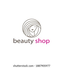 Beauty logo illustration outline circle female character design vector template