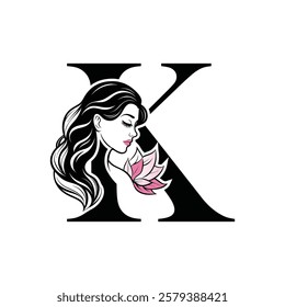 Beauty Logo Initial Letter K Card Creative Luxury Vector illustration. Letter K Beauty Logo design.