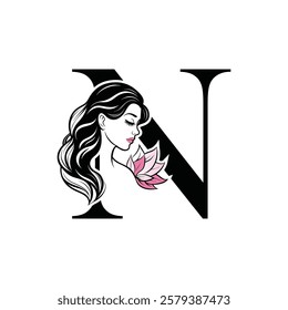 Beauty Logo Initial Letter N Card Creative Luxury Vector illustration. Letter N Beauty Logo design