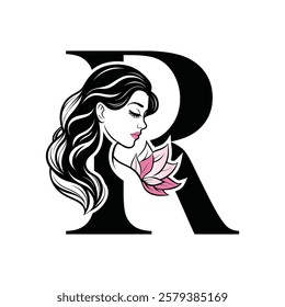 Beauty Logo Initial Letter R Card Creative Luxury Vector illustration. Letter R Beauty Logo design