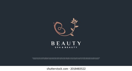 Beauty logo inspiraton with butterfly and leaf concept Premium Vector