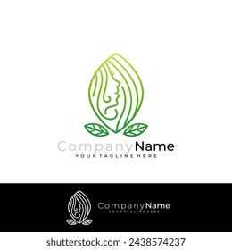 Beauty logo with leaf design nature, salon logos, line style