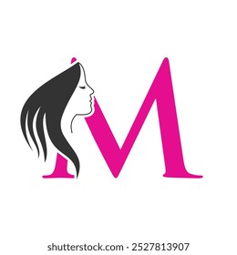 Beauty Logo On Letter M Concept With Woman Face Symbol. Fashion Logotype. Spa Logo Design