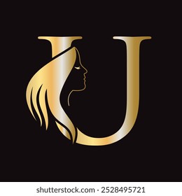 Logotipo De Beleza Na Letra U Conceito Com Símbolo De Cara De Mulher. Logotipo de Moda. Design de logotipo de Spa