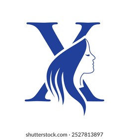 Beauty Logo On Letter X Concept With Woman Face Symbol. Fashion Logotype. Spa Logo Design